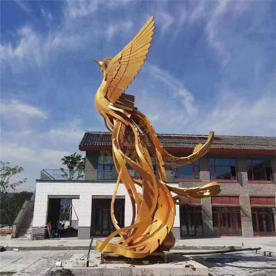 Large golden phoenix metal art sculpture for sale DZ-321