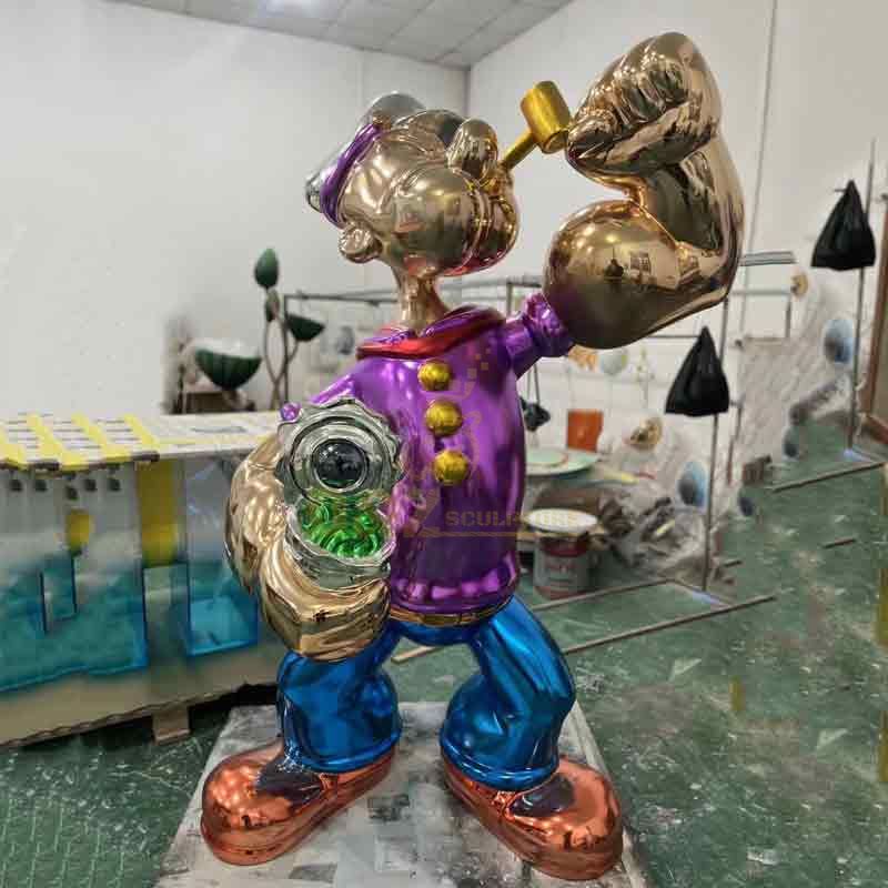 Large stainless steel color plated Popeye sculpture for sale DZ-327