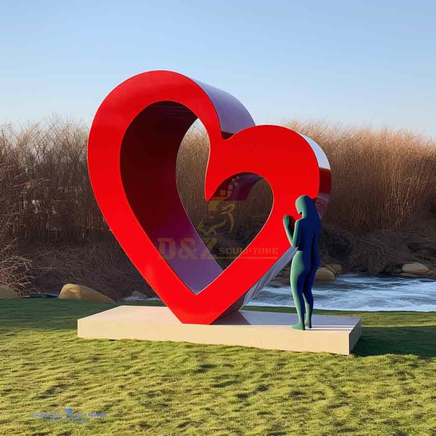 Large metal red heart art sculpture love theme sculpture for garden