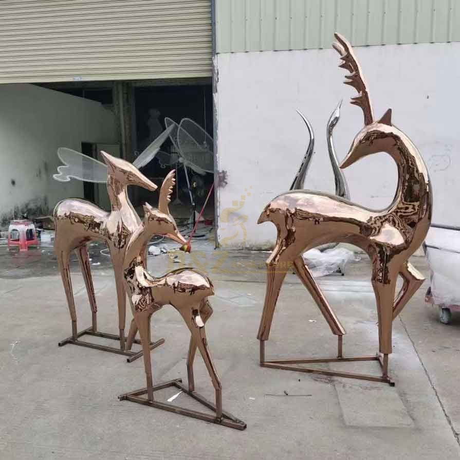 Copper color abstract metal deer sculptures for sale DZ-338