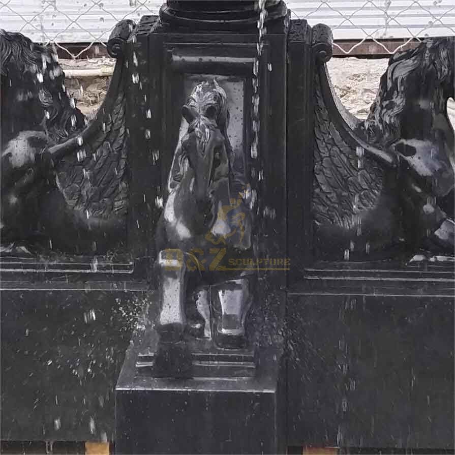 Outdoor black granite stone garden horse fountain sculpture for sale DZ-346