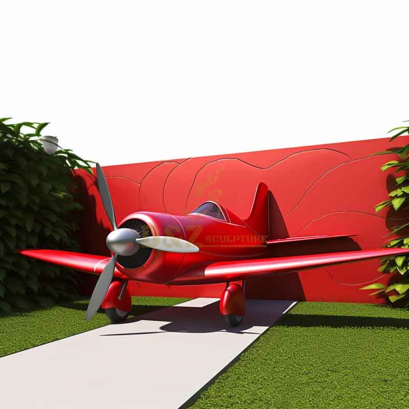 Customized large red metal art airplane sculpture for garden DZ-351