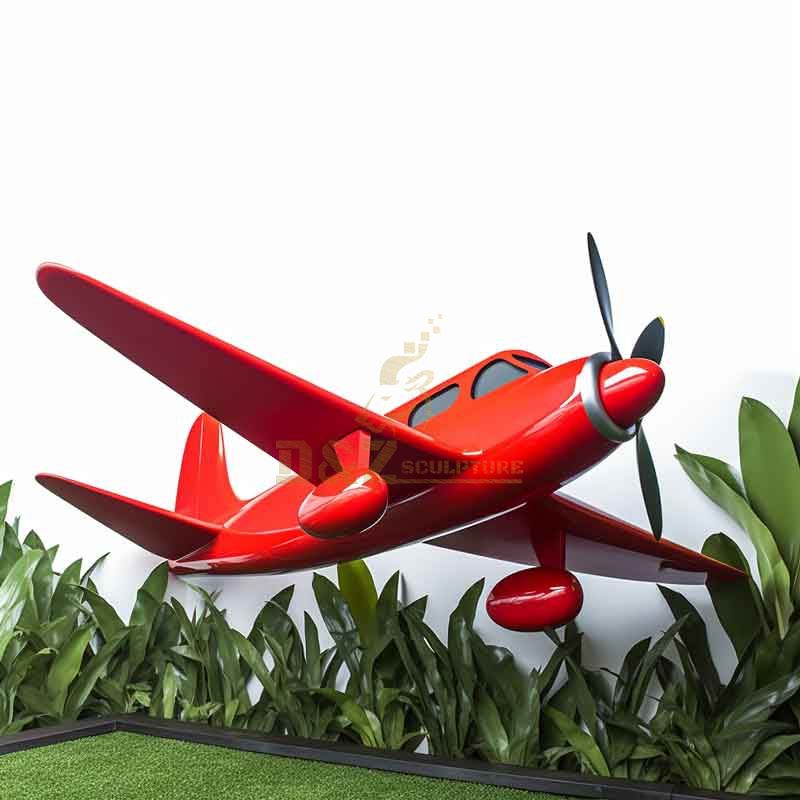 Customized large red metal art airplane sculpture for garden DZ-351