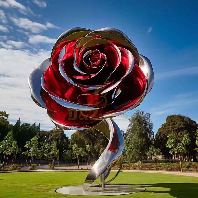 Plated colored metal rose sculpture love in the garden DZ-362