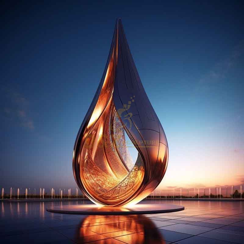 Customized large modern hollow metal water drop art sculpture for future square DZ-366