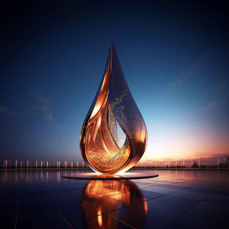 Customized large modern hollow metal water drop art sculpture for future square DZ-366