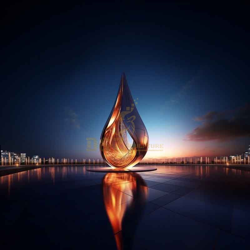 Customized large modern hollow metal water drop art sculpture for future square DZ-366