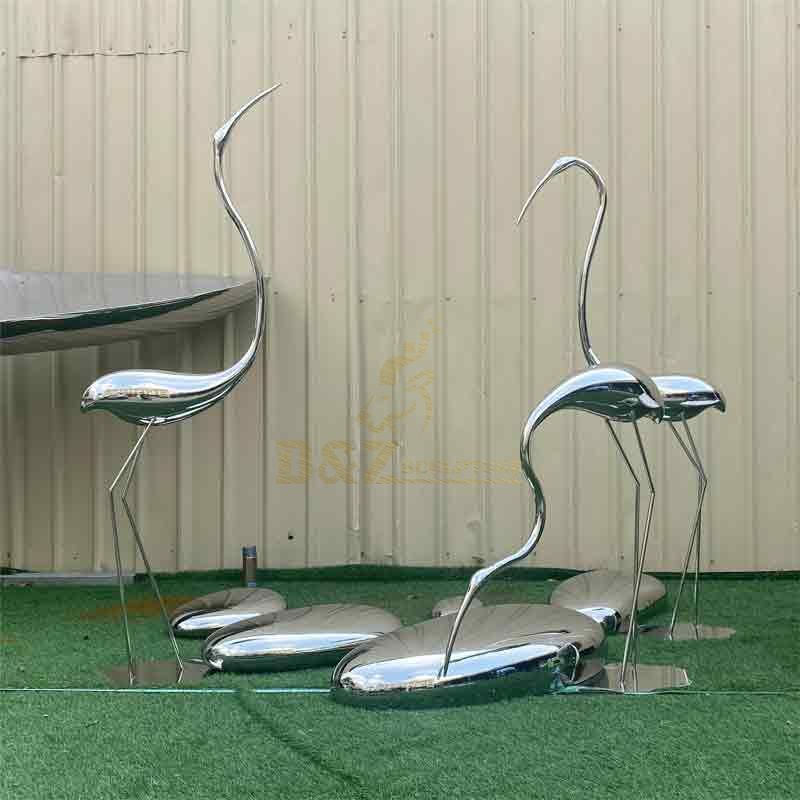 Mirror abstract metal flamingo and pebble sculptures DZ-372