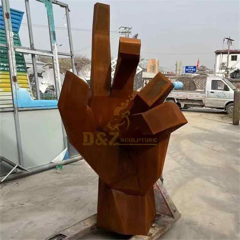 Large corten steel hand sculpture: outdoor metal decor custom sculpture DZ-376