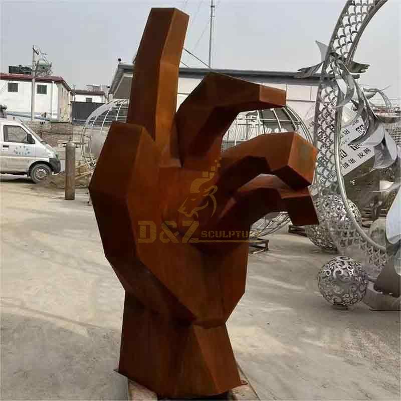 Large corten steel hand sculpture: outdoor metal decor custom sculpture