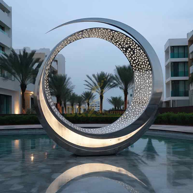Customized large metal moon art sculpture with circle hollow design DZ-389