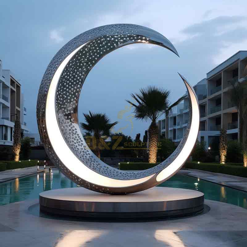 Customized large metal moon art sculpture with circle hollow design DZ-389