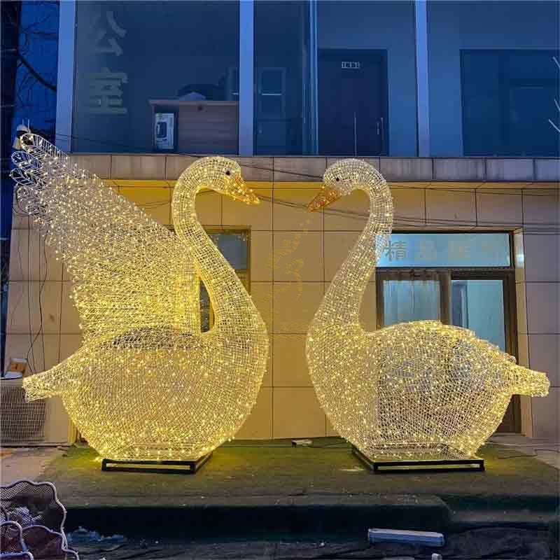 Pair of giant LED metal wire swan sculptures for sale DZ-399