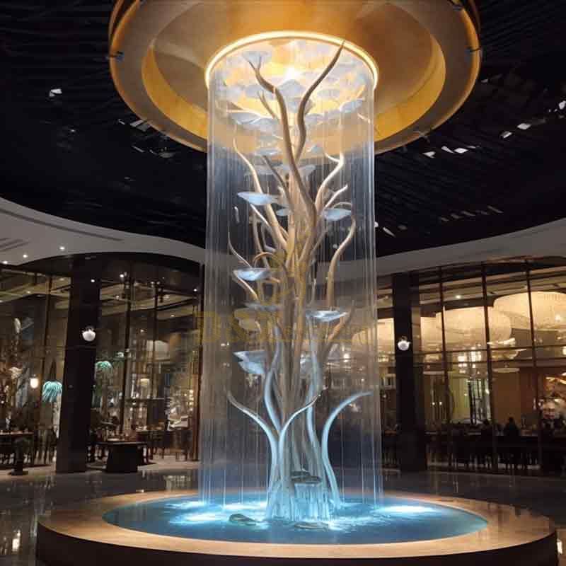 High-end indoor enclosed metal tree water fountain sculpture for hotel restaurants DZ-404