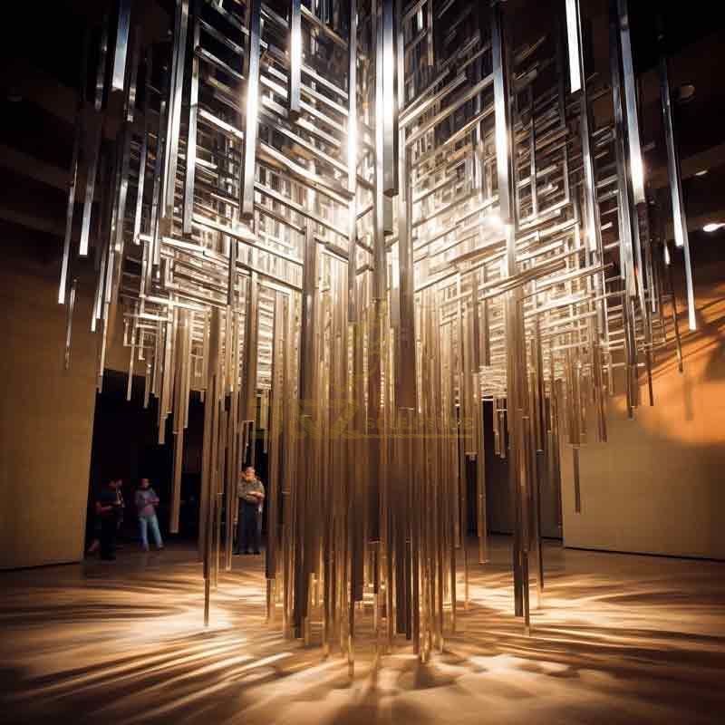 Creative Light and Shadow Suspended Sculpture - Indoor Surreal Stainless Steel Grid Art Installation DZ-416