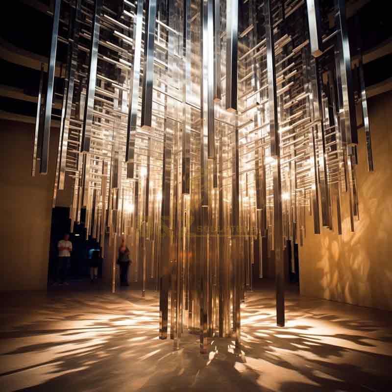 Creative Light and Shadow Suspended Sculpture - Indoor Surreal Stainless Steel Grid Art Installation DZ-416