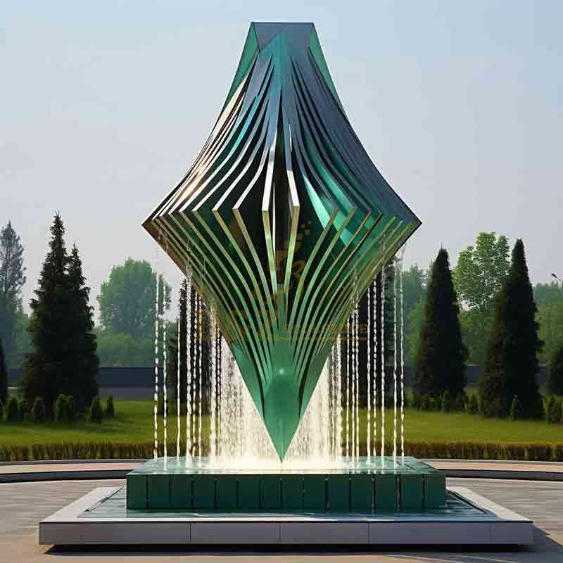 Abstract 3D Diamond Shape Metal Outdoor Fountain Sculpture DZ-505