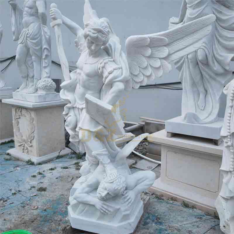 White marble Archangel Michael and devil statue for sale DZ-531