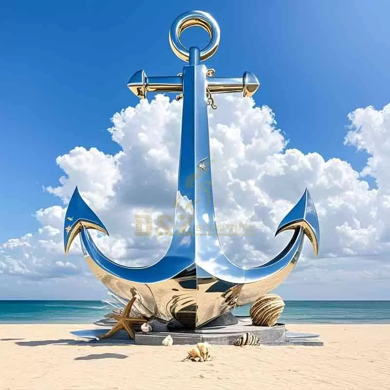 Large Stainless Steel Anchor Sculpture on the Beach DZ-798