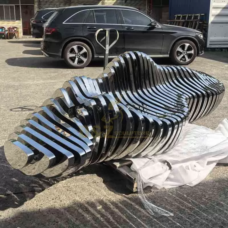 Large stainless steel park bench modern abstract art sculpture