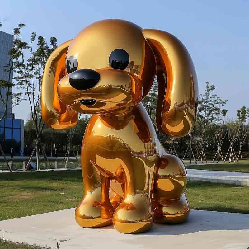 cartoon golden large metal dog sculpture
