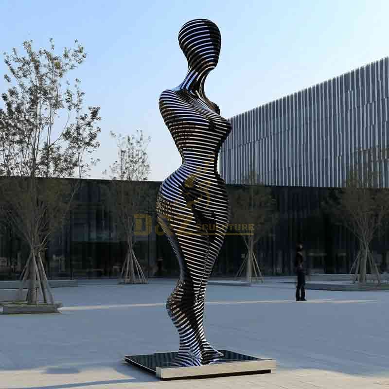 Mirrored stainless steel multi-layer abstract figure sculpture