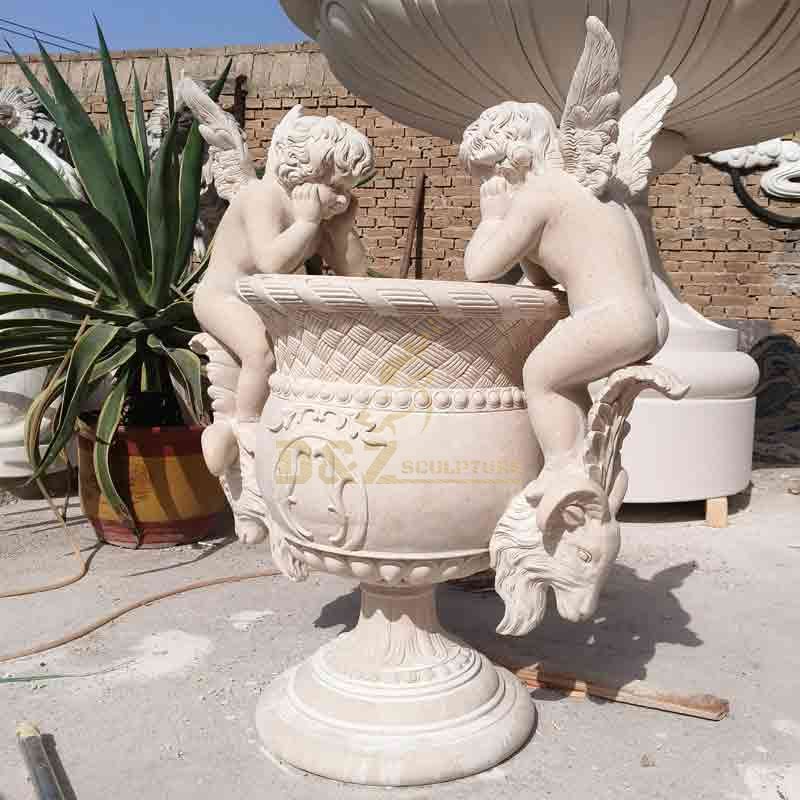 Natural Marble Angel Flower Pot Sculpture | Angel Pot DZ-834