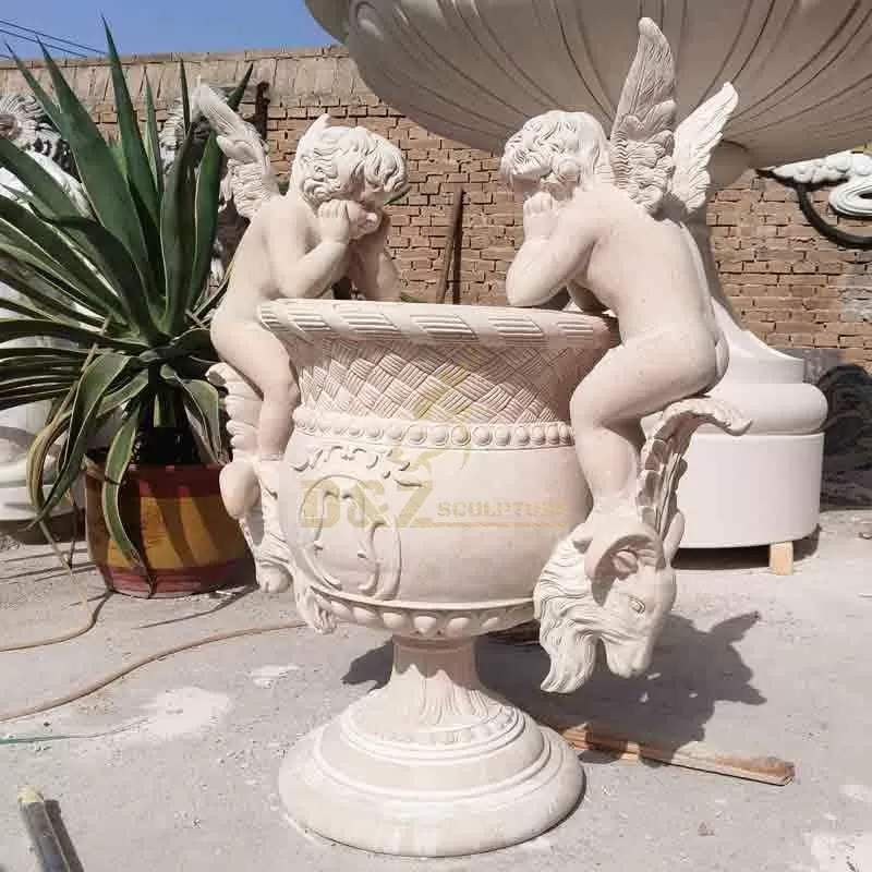 Natural Marble Angel Flower Pot Sculpture | Angel Pot DZ-834