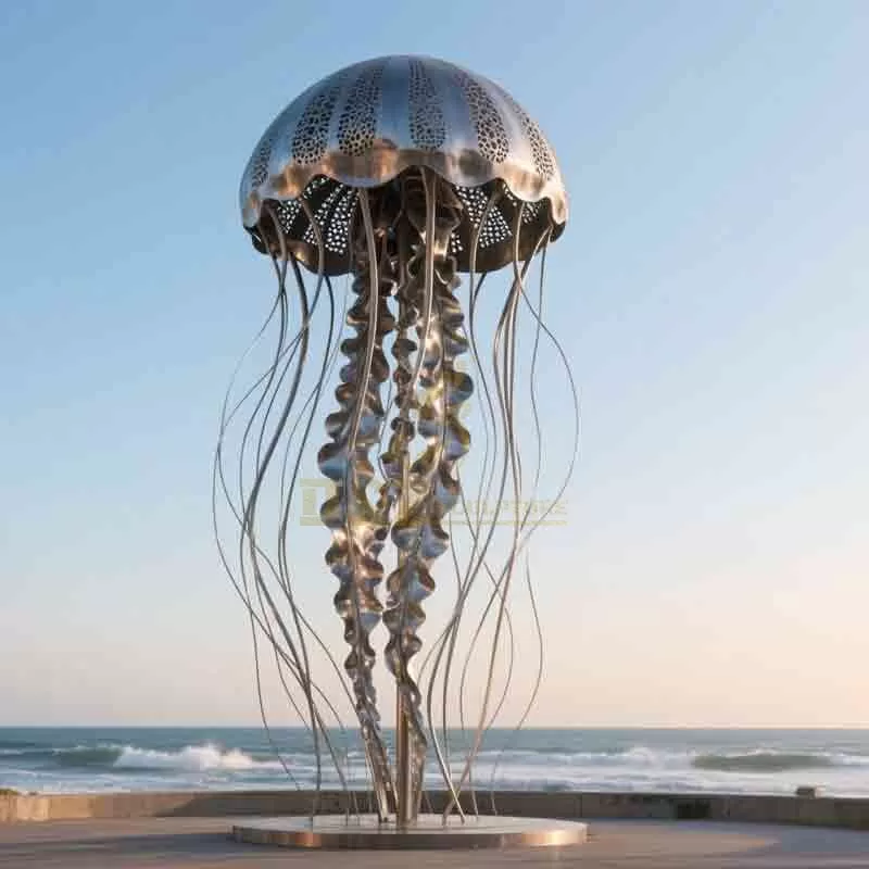 Glowing Metal Jellyfish Sculpture | Large Outdoor Artwork DZ-860