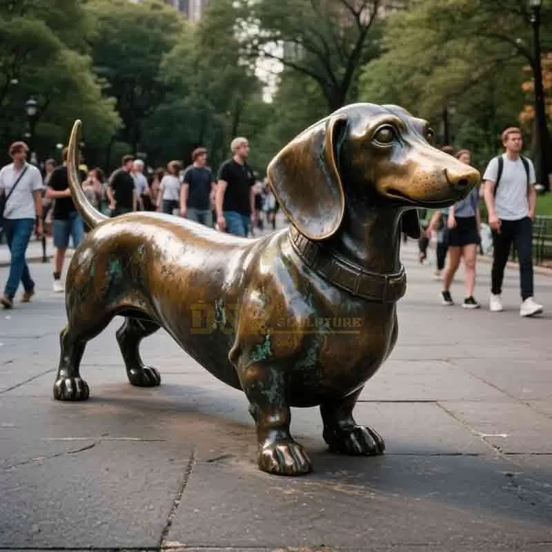 life size long haired dachshund outdoor garden statue