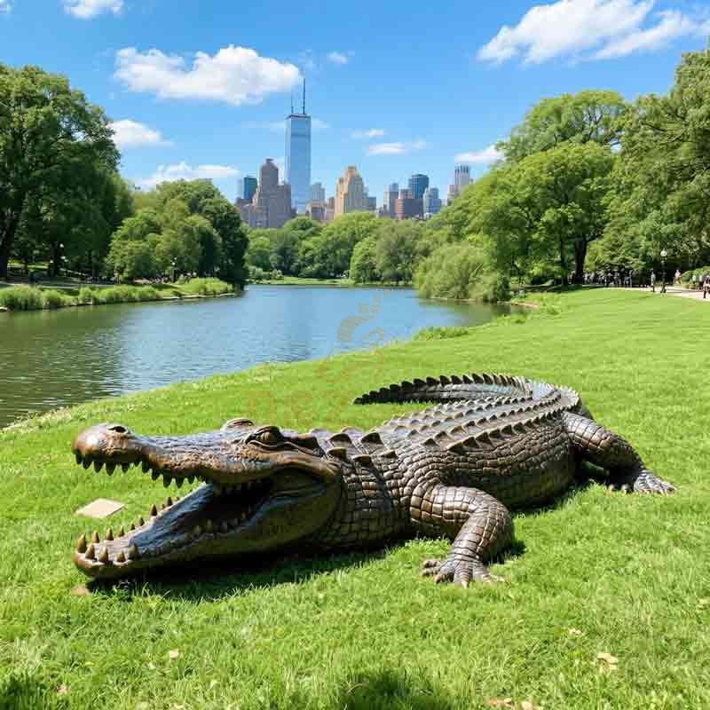 bronze garden crocodile statue for sale