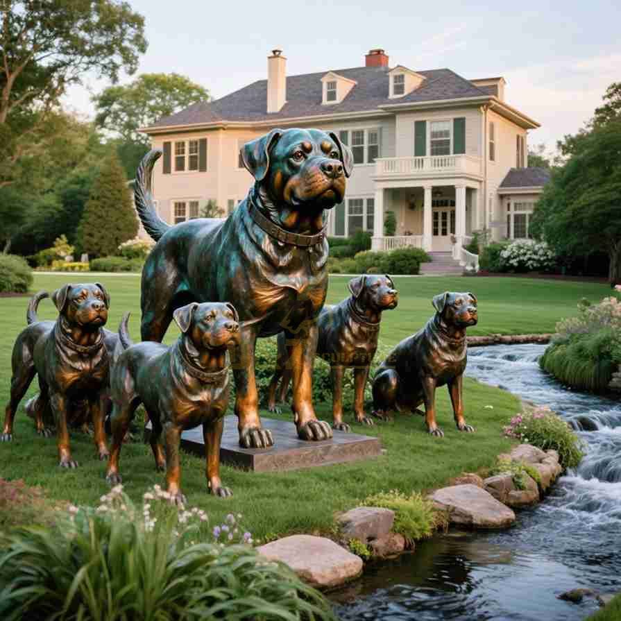 Life Size Outdoor Bronze Rottweiler Dog Statue For Sale D-05