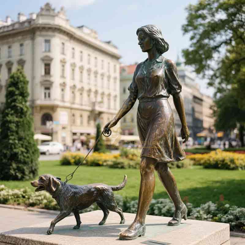 woman walking dog