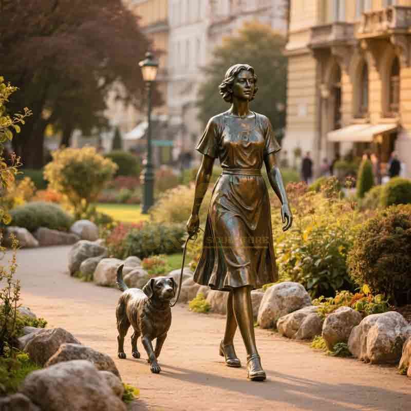 woman walking a dog