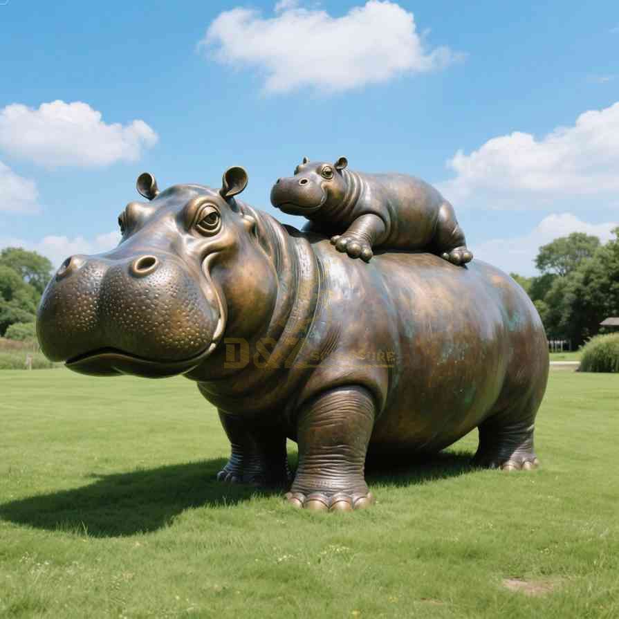 Large Mother And Child Bronze Rhino Statue For Sale D-08