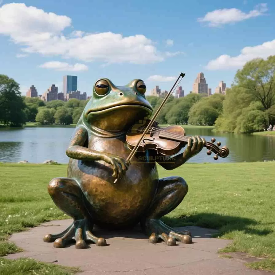 Large Funny Bronze Frog Garden Statue Playing Guitar D-14