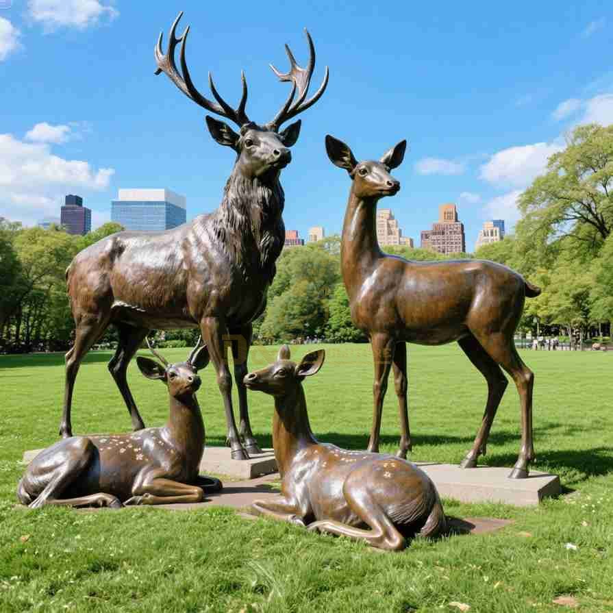 Large Outdoor Bronze Garden Deer Statue With Child D-16