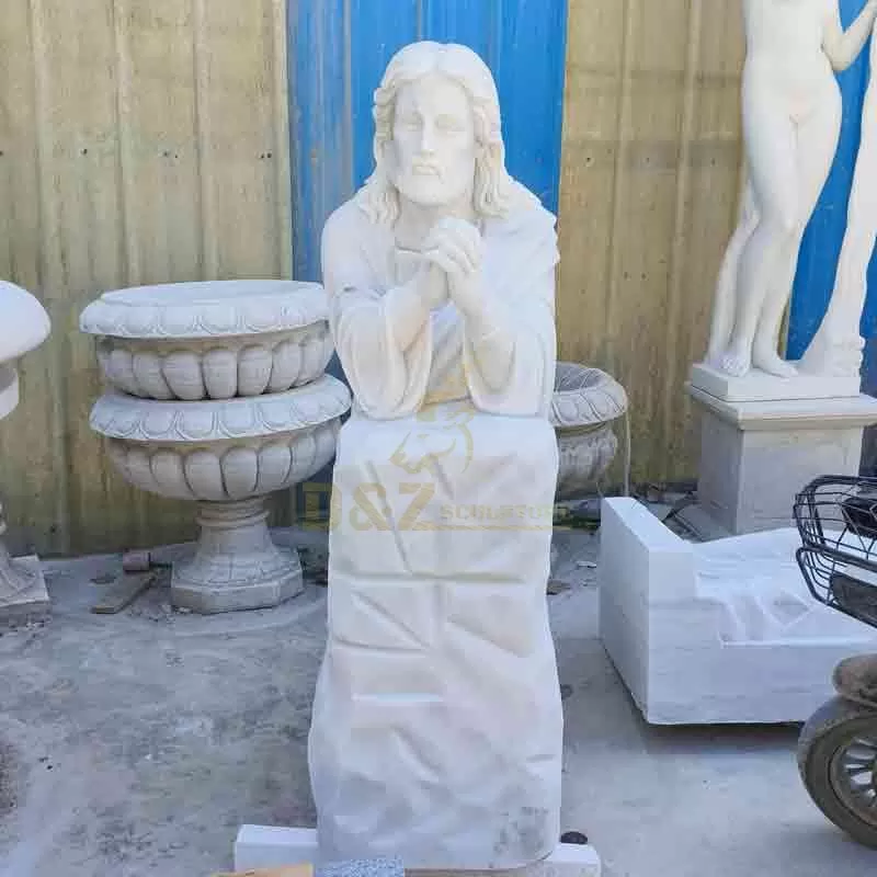 Life Size White Marble Jesus Kneeling in Prayer Statue DZ-878