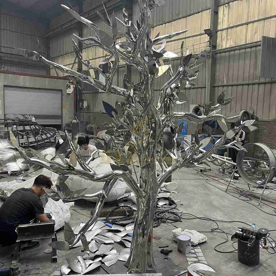 metal sculptures of trees