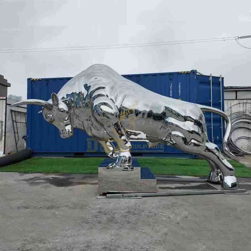 Polished Stainless Steel Charging Bull Sculpture for Sale DZ-881