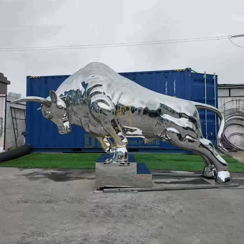 Polished Stainless Steel Charging Bull Sculpture for Sale DZ-881