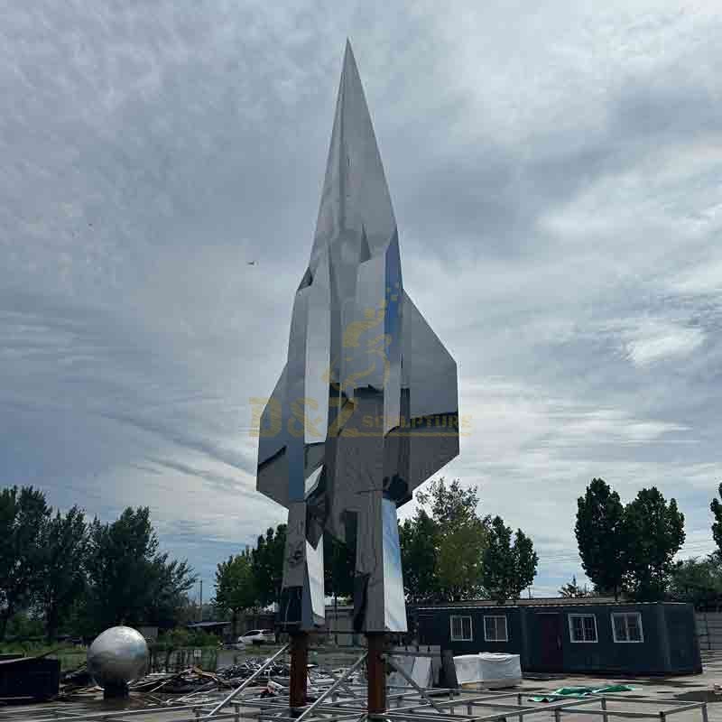 futuristic metal fighter jet model sculpture