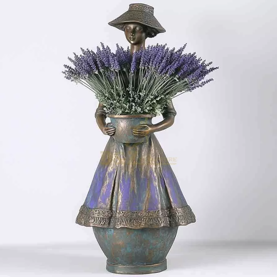 Outdoor metal brass bronze flowerpot statue