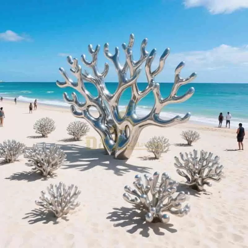 Silver Large Metal Coral Sculpture | Beach Decor Art DZ-888