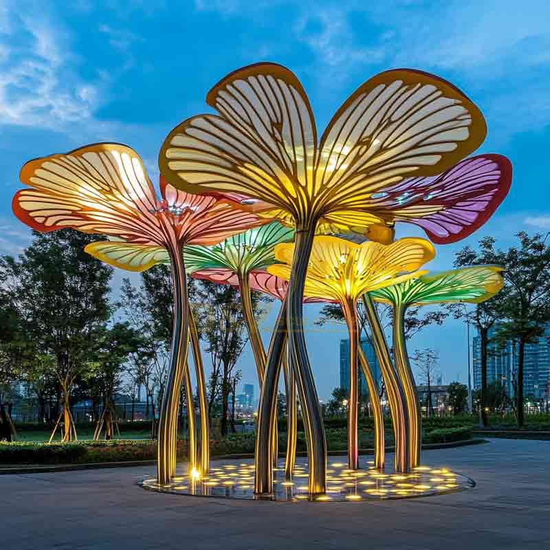 Large colorful metal lotus leaf sculpture
