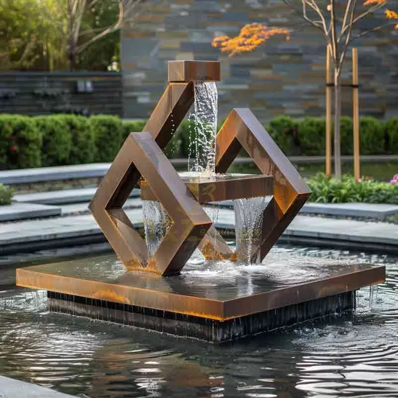 Geometric Corten Steel Fountain | Modern Outdoor Water Feature DZ-891