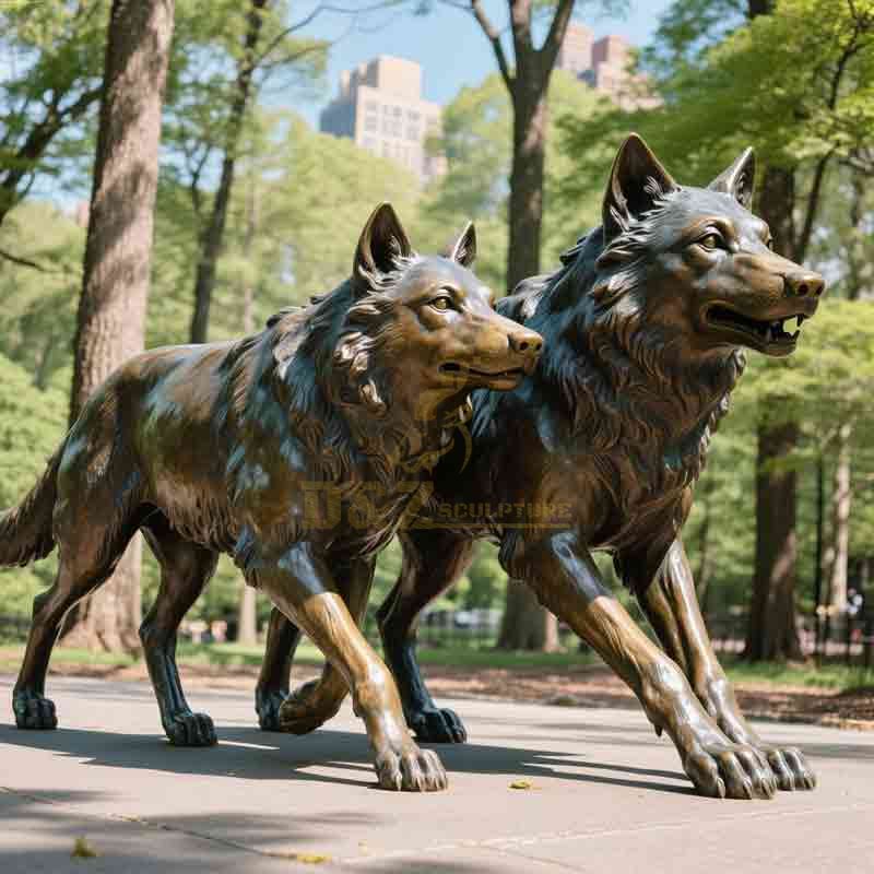 bronze wolf statue for garden