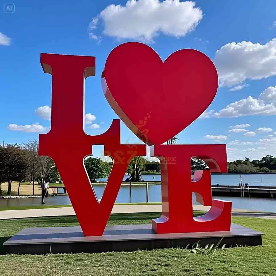 Large Stainless Steel Polished Love Sculpture NYC