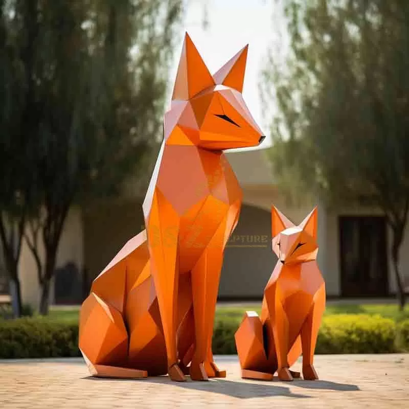 Stainless steel metal mosaic fox sculpture