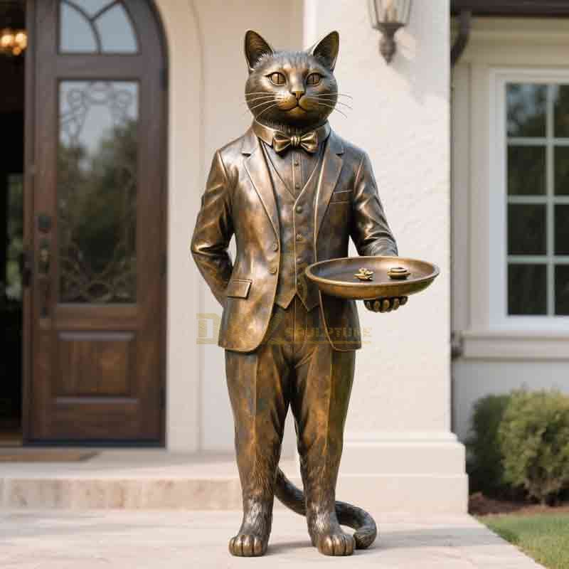 Large Bronze Cat Statue Butler | Hotel Restaurant Decor DZ-898